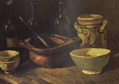 Still Life with Three Bottles and Earthenware Vessel, Vincent Van Gogh